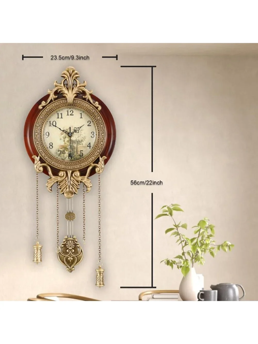 Home Brown Analog Quartz Swinging Pendulum Style Vintage Wood Indoor Wall Clock